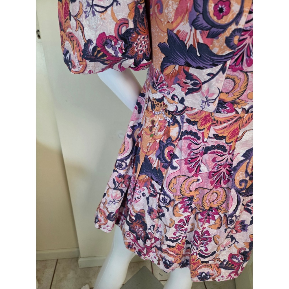 House of Harlow 1960 Pink Paisley Linen Blend Cutout Puff Sleeve Mini Dress 6 - Picture 14 of 14